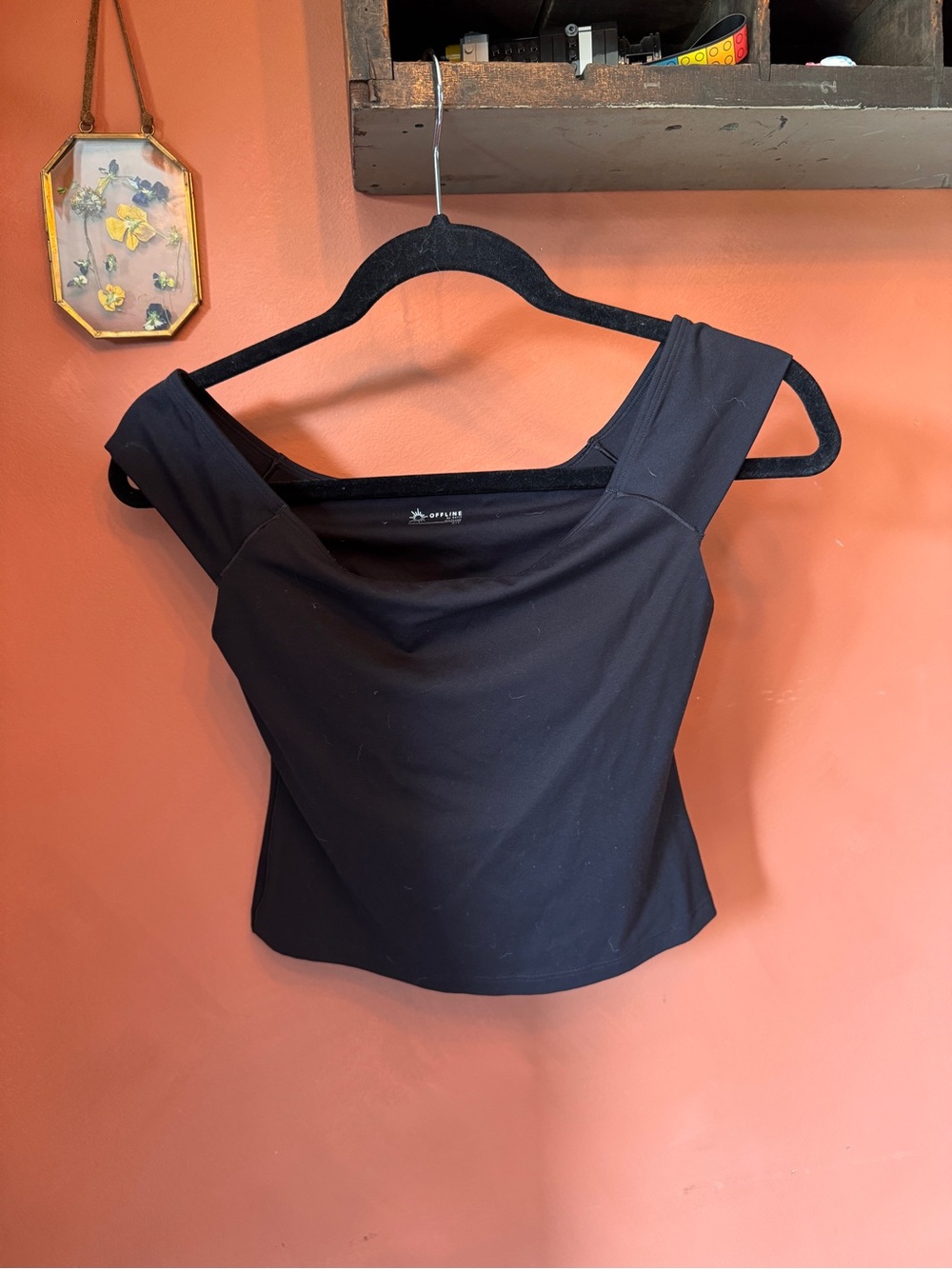 aerie Black Square-Neck Tank with Wide Straps and Supportive Fit